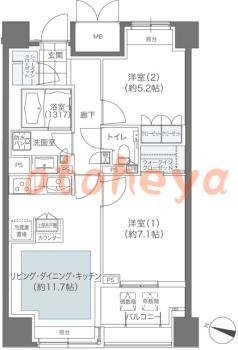 楽器ピアノ可相談 の 賃貸物件 2LDK 25.5万円の図面１