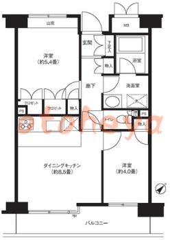 楽器ピアノ可相談 の 賃貸物件 2DK 16.6万円の図面１