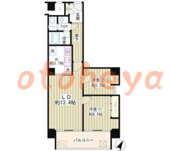 楽器ピアノ可相談 の 賃貸物件 2LDK 28.1万円の図面１