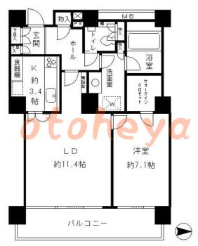 楽器ピアノ可相談 の 賃貸物件 1LDK 23.4万円の図面１