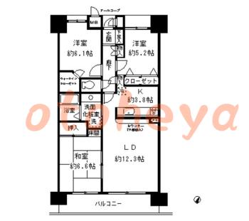 楽器ピアノ可相談 の 賃貸物件 3LDK 18.7万円の図面１