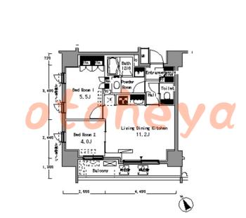 楽器ピアノ可相談 の 賃貸物件 2LDK 21.5万円の図面１