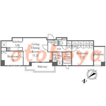 楽器ピアノ可相談 の 賃貸物件 2LDK 39万円の図面１