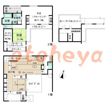 楽器ピアノ可相談 の 賃貸物件 2LDK 38万円の図面１