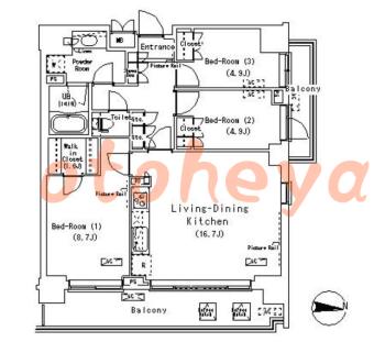 楽器ピアノ可相談 の 賃貸物件 3LDK 25.1万円の図面１