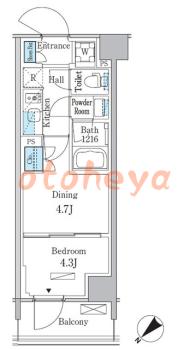 楽器ピアノ可相談 の 賃貸物件 1DK 11.4万円の図面１