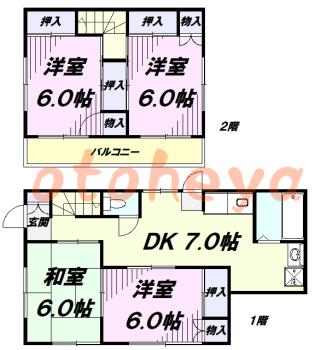 楽器ピアノ可相談 の 賃貸物件 4DK 9.8万円の図面１
