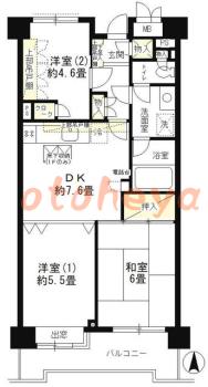 楽器ピアノ可相談 の 賃貸物件 3DK 13万円の図面１