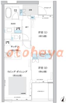 楽器ピアノ可相談 の 賃貸物件 2LDK 22.9万円の図面１