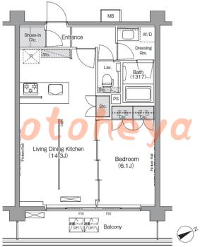 楽器ピアノ可相談 の 賃貸物件 1LDK 17.1万円の図面１