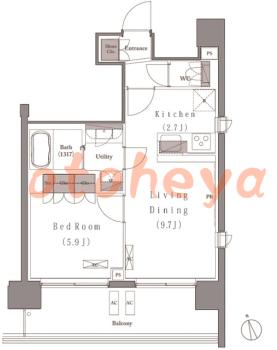 楽器ピアノ可相談 の 賃貸物件 1LDK 17.7万円の図面1