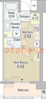 楽器ピアノ可相談 の 賃貸物件 1K 13.4万円の図面１