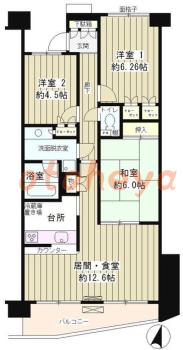 楽器ピアノ可相談 の 賃貸物件 3LDK 30.5万円の図面１