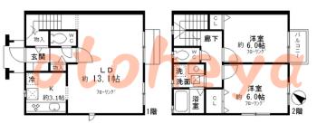 楽器ピアノ可相談 の 賃貸物件 2LDK 15.5万円の図面１
