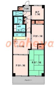 楽器ピアノ可相談 の 賃貸物件 3SDK 8.3万円の図面１