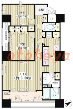 楽器ピアノ可相談 の 賃貸物件 2LDK 33.2万円の図面１