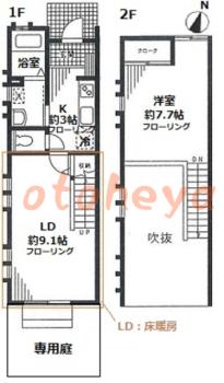 楽器ピアノ可相談 の 賃貸物件 1LDK 10.7万円の図面１