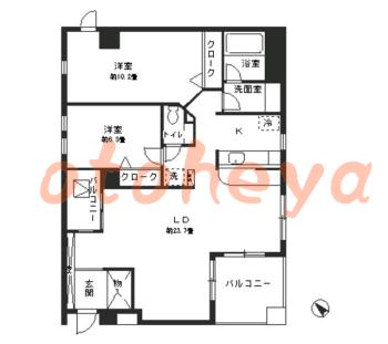 楽器ピアノ可相談 の 賃貸物件 2LDK 43.8万円の図面１