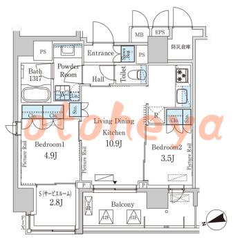 楽器ピアノ可相談 の 賃貸物件 2SLDK 29.9万円の図面１