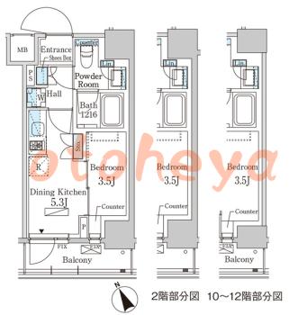 楽器ピアノ可相談 の 賃貸物件 1DK 14.2万円の図面１