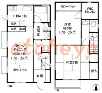 楽器ピアノ可相談 の 賃貸物件 2LDK 13.5万円の図面１