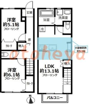 楽器ピアノ可相談 の 賃貸物件 2LDK 15.5万円の図面１