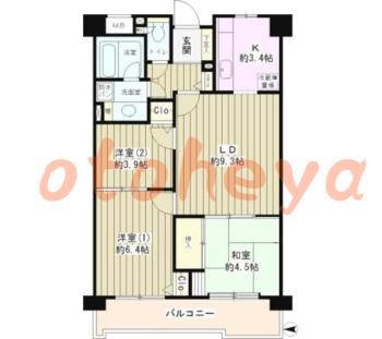 楽器ピアノ可相談 の 賃貸物件 3LDK 12.6万円の図面１