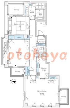 楽器ピアノ可相談 の 賃貸物件 2LDK 76万円の図面１