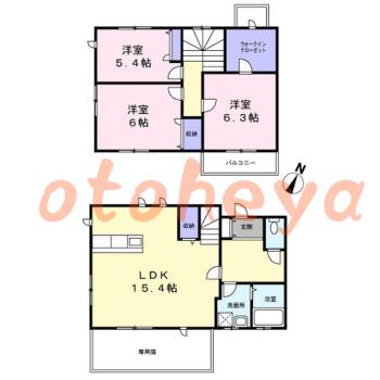 楽器ピアノ可相談 の 賃貸物件 3LDK 14.1万円の図面１
