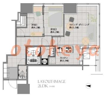楽器ピアノ可相談 の 賃貸物件 2LDK 35.3万円の図面１