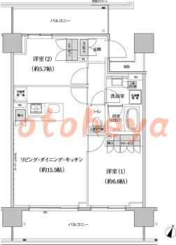 楽器ピアノ可相談 の 賃貸物件 2LDK 28万円の図面１