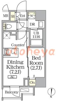 楽器ピアノ可相談 の 賃貸物件 1DK 13.9万円の図面１