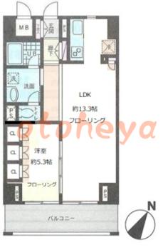 楽器ピアノ可相談 の 賃貸物件 1LDK 12.5万円の図面１