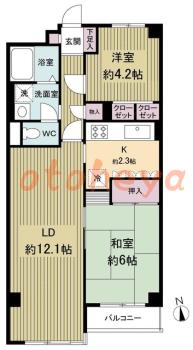 楽器ピアノ可相談 の 賃貸物件 2LDK 12万円の図面１