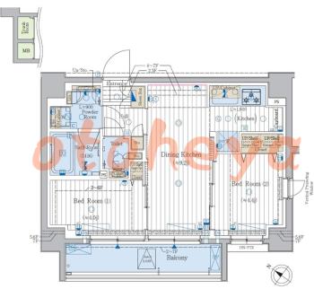 楽器ピアノ可相談 の 賃貸物件 2DK 15.8万円の図面１
