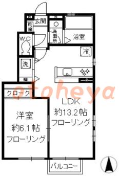 楽器ピアノ可相談 の 賃貸物件 1LDK 10.5万円の図面１