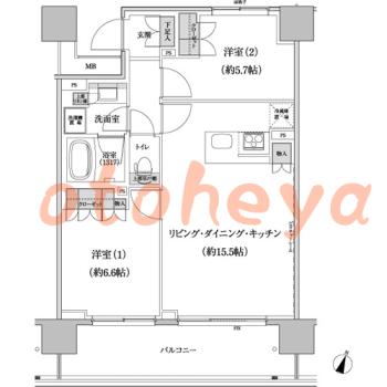楽器ピアノ可相談 の 賃貸物件 2LDK 26.9万円の図面１