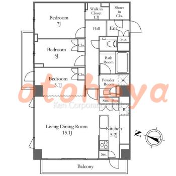 楽器ピアノ可相談 の 賃貸物件 3LDK 65万円の図面１