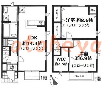 楽器ピアノ可相談 の 賃貸物件 2LDK 13.2万円の図面１