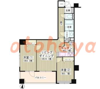 楽器ピアノ可相談 の 賃貸物件 2LDK 15.2万円の図面１