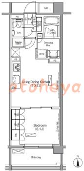 楽器ピアノ可相談 の 賃貸物件 1LDK 18.5万円の図面１