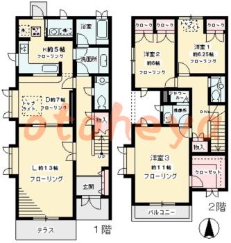 楽器ピアノ可相談 の 賃貸物件 3LDK 40万円の図面１
