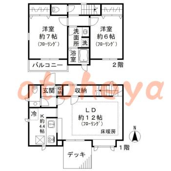 楽器ピアノ可相談 の 賃貸物件 2LDK 23.5万円の図面１