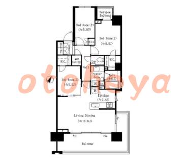 楽器ピアノ可相談 の 賃貸物件 3LDK 22.5万円の図面１