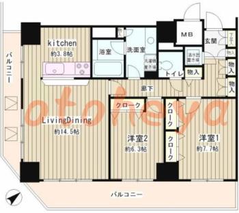 楽器ピアノ可相談 の 賃貸物件 2LDK 36.9万円の図面１