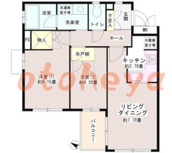 楽器ピアノ可相談 の 賃貸物件 2LDK 14万円の図面１