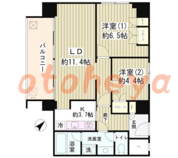 楽器ピアノ可相談 の 賃貸物件 2LDK 28.5万円の図面１