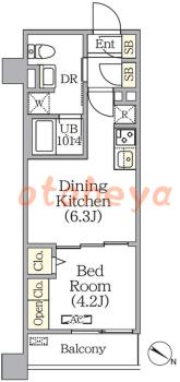 楽器ピアノ可相談 の 賃貸物件 1DK 10.6万円の図面１