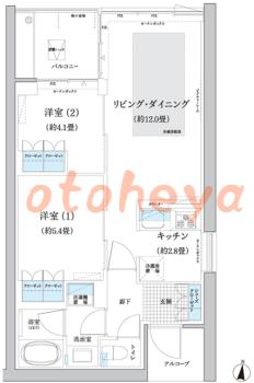 楽器ピアノ可相談 の 賃貸物件 2LDK 21.7万円の図面１