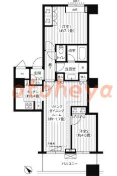 楽器ピアノ可相談 の 賃貸物件 2LDK 28万円の図面１